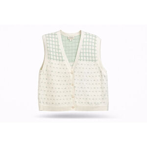 Vtg 80s The Villager Women’s Knit Sweater Vest Sz 40 M/L White/Green​